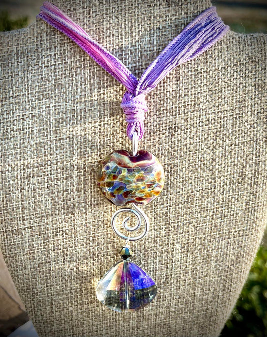 Lavender Monet Lentil Lampwork Silk Necklace ~ One of a Kind