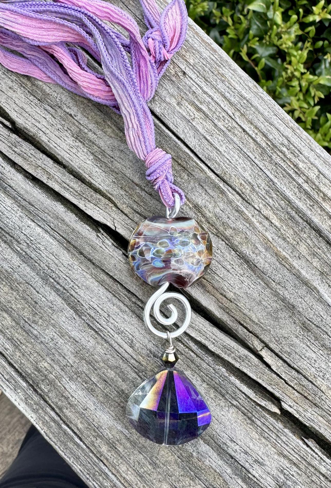 Lavender Monet Lentil Lampwork Silk Necklace ~ One of a Kind
